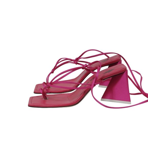 The Attico Womens Mona Sandals US 7 EU 37 Fuschia Pink Satin Ankle Tie Strappy - Picture 4 of 10